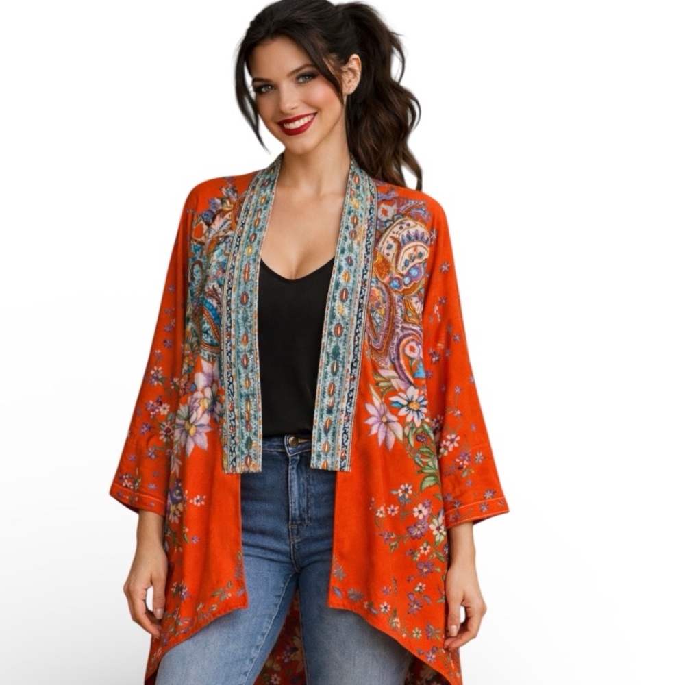 Johnny Was Oronoco embroidered silk kimono jacket NWT
